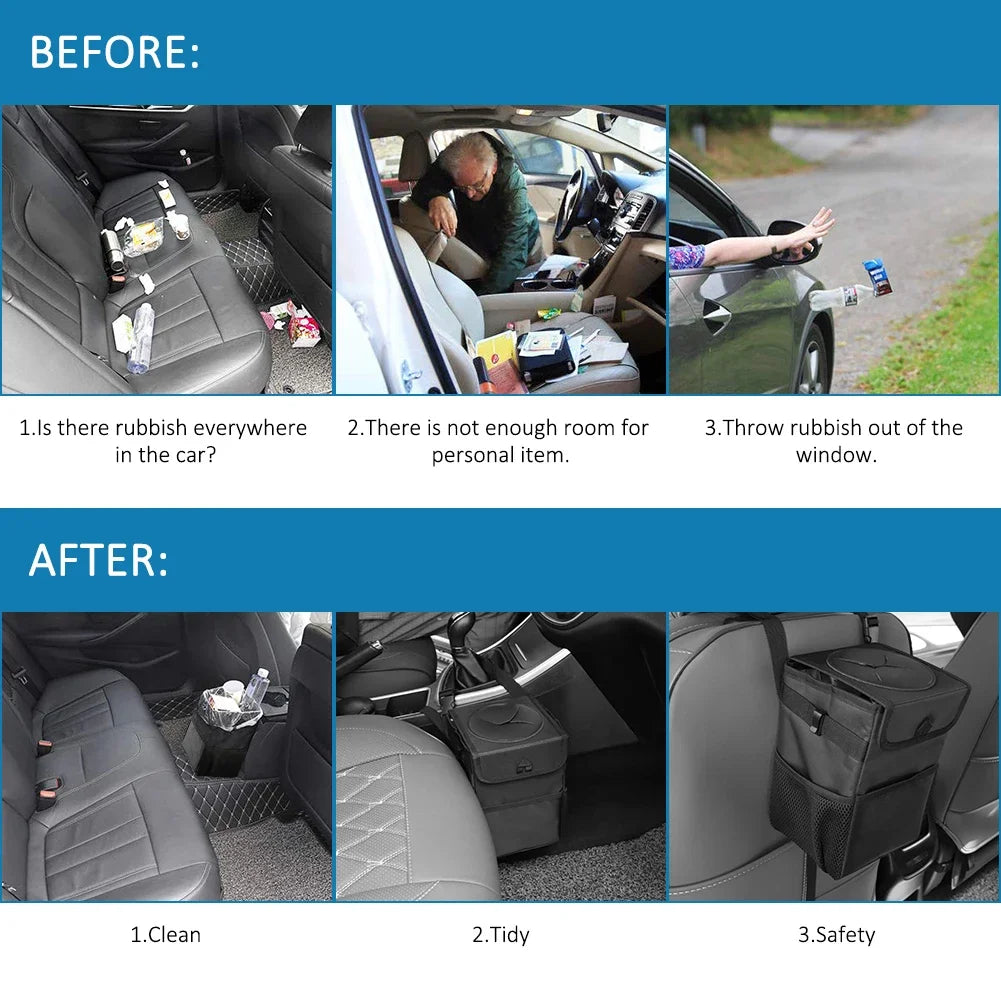 Waterproof Car Trash Can Bin, Acessórios Auto Organizer, Lixo Dump, Bolsos de armazenamento de carros, Closeable, portátil