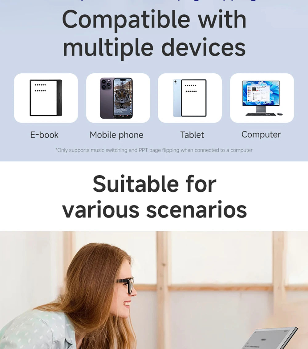 Supports IOS Android Bluetooth Page Turner Camera/Music Control Pen Paging Device E-book Reader Swipe Short Video Remote Control
