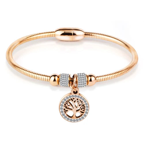 Leather Rope Stainless Steel Magnet Clasp Charm Bracelet Gold Silver