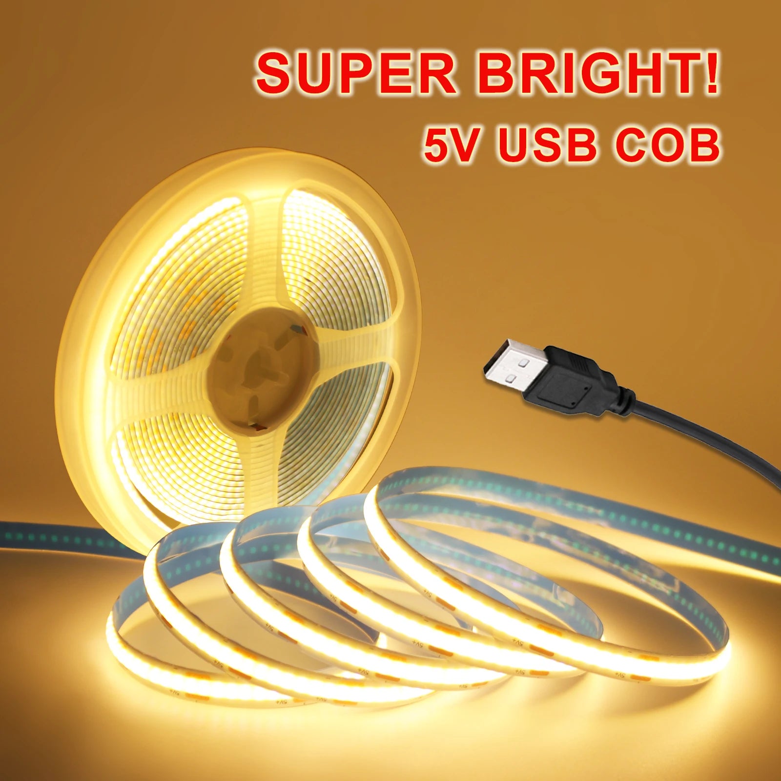 New 5V LED COB Light Strip Dimmable With Touch Sensor/ON OFF Switch USB Flexible LED Tape Christmas TV Backlight Adhesive Tape