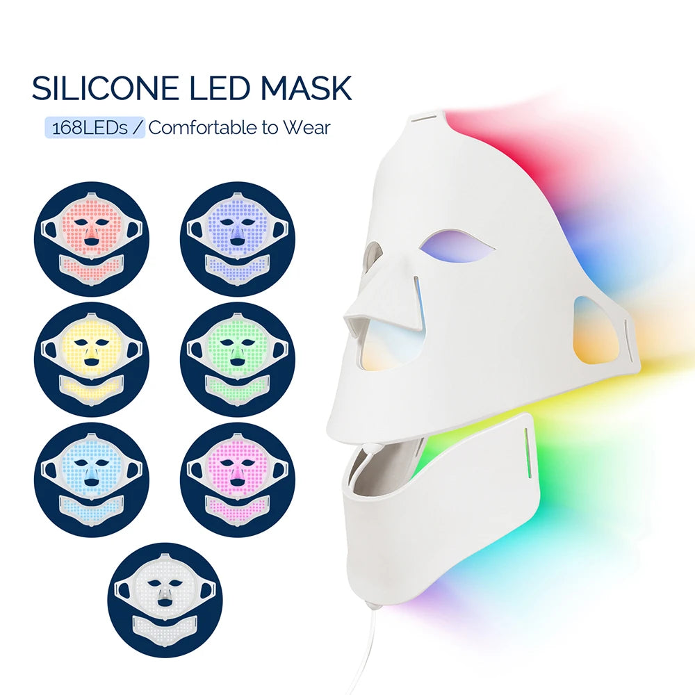 Professional 7-Color LED Facial & Neck Mask – 168 LED Therapy | Medical-Grade Silicone