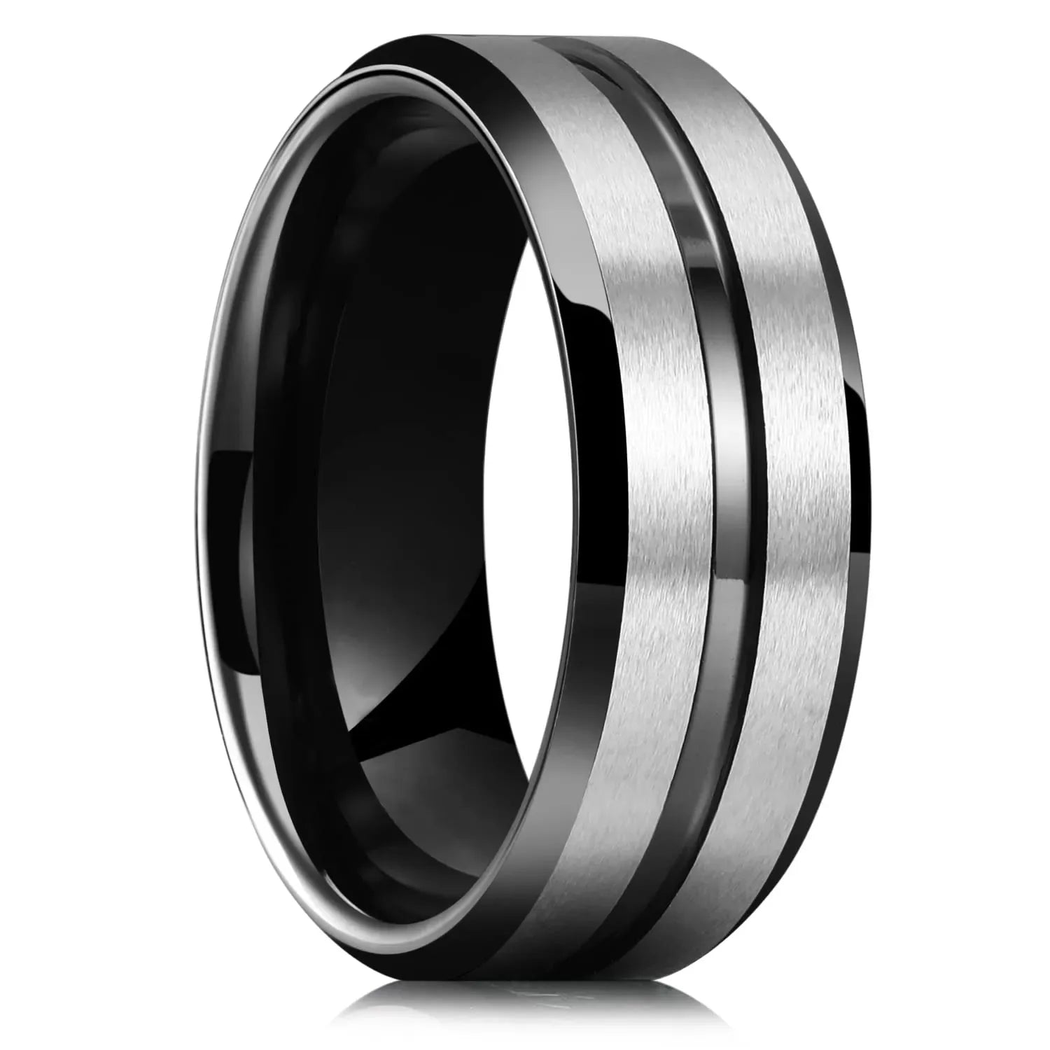 8mm Brushed Stainless Steel Step Edge Ring Multi-Color Collection