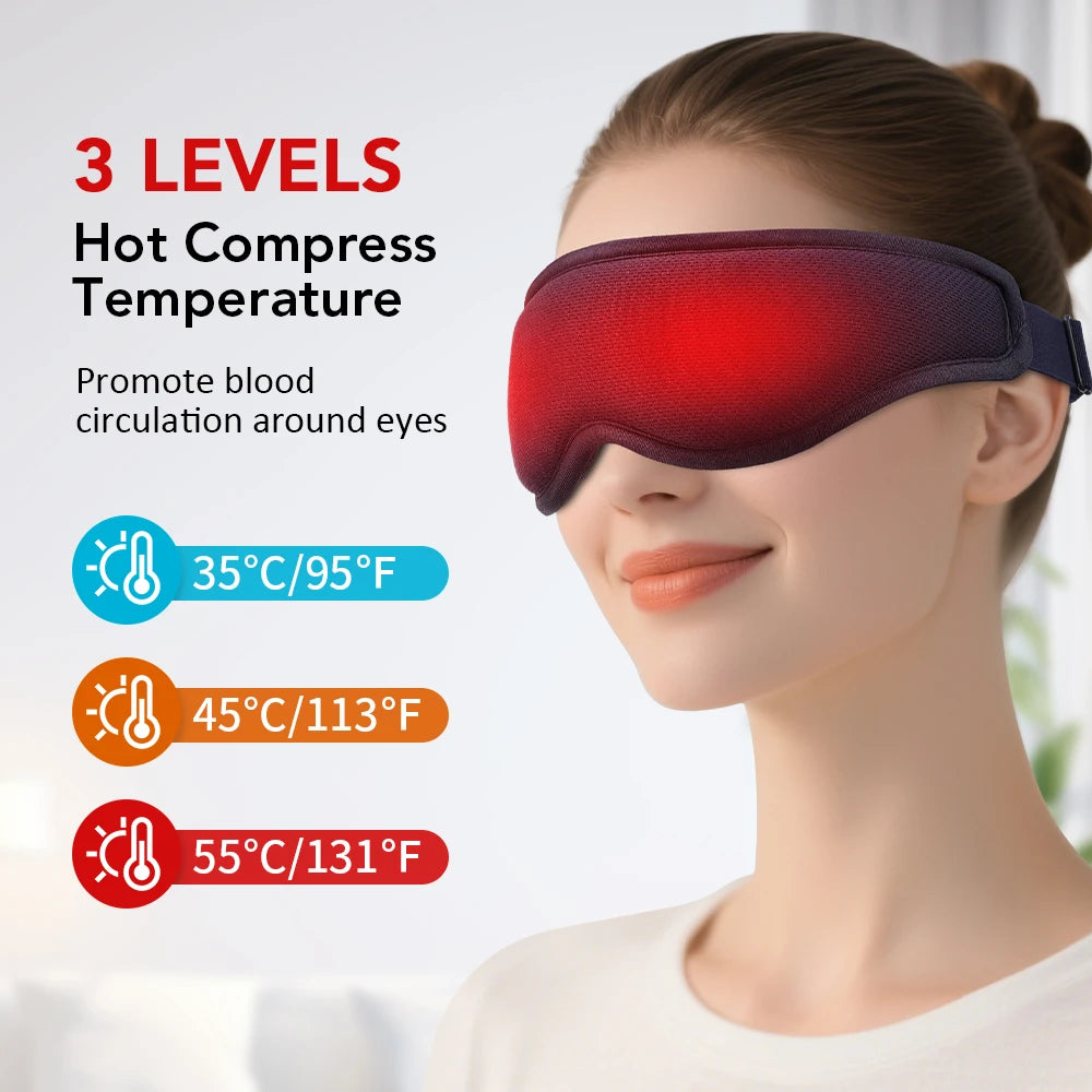 Hot Compress and Massage Eye Mask Electric Heated Eye Massager for Relieve Eye Strain Dark Circles Sleeping Mask Eyeshades