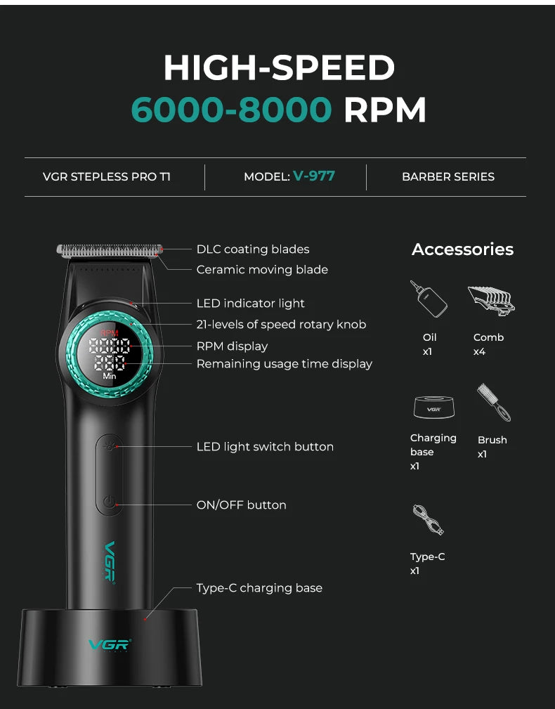 VGR 001 & 977 Professional DLC Blade Clipper Set
