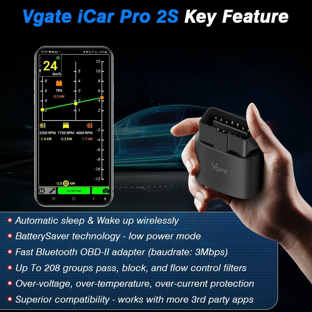 New Vgate iCar Pro 2S ELM327 Bluetooth 5.2 for Android/IOS/PC OBD2 Car Diagnostic Tool elm 327 Upgraded OBD 2 V2.3 Auto Scanner