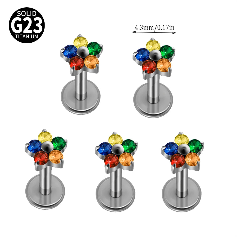 F-136 Implant Titanium Flower Zirconia 16G Labret Helix Piercing