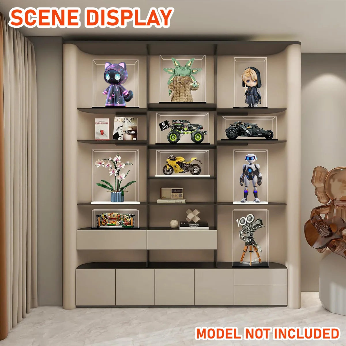 1:14 Scale Transparent Acrylic Display Box, Suitable for Protecting and Displaying Toy Cars, Model Building Blocks, Small Collectibles and Figurines (Inner Ring Size 37X19X12Cm)