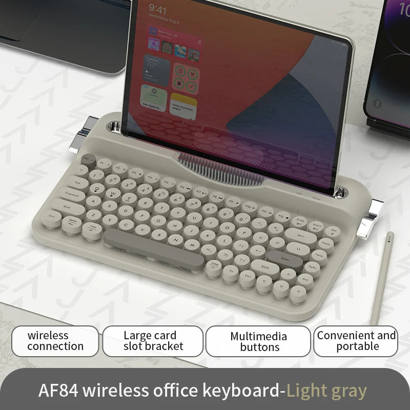 AJAZZ AF84 Wireless BT Portable Keyboard-Retro Punk Typewriter Mechanical Keyboard-Wireless BT Dual-Mode Office Keyboard