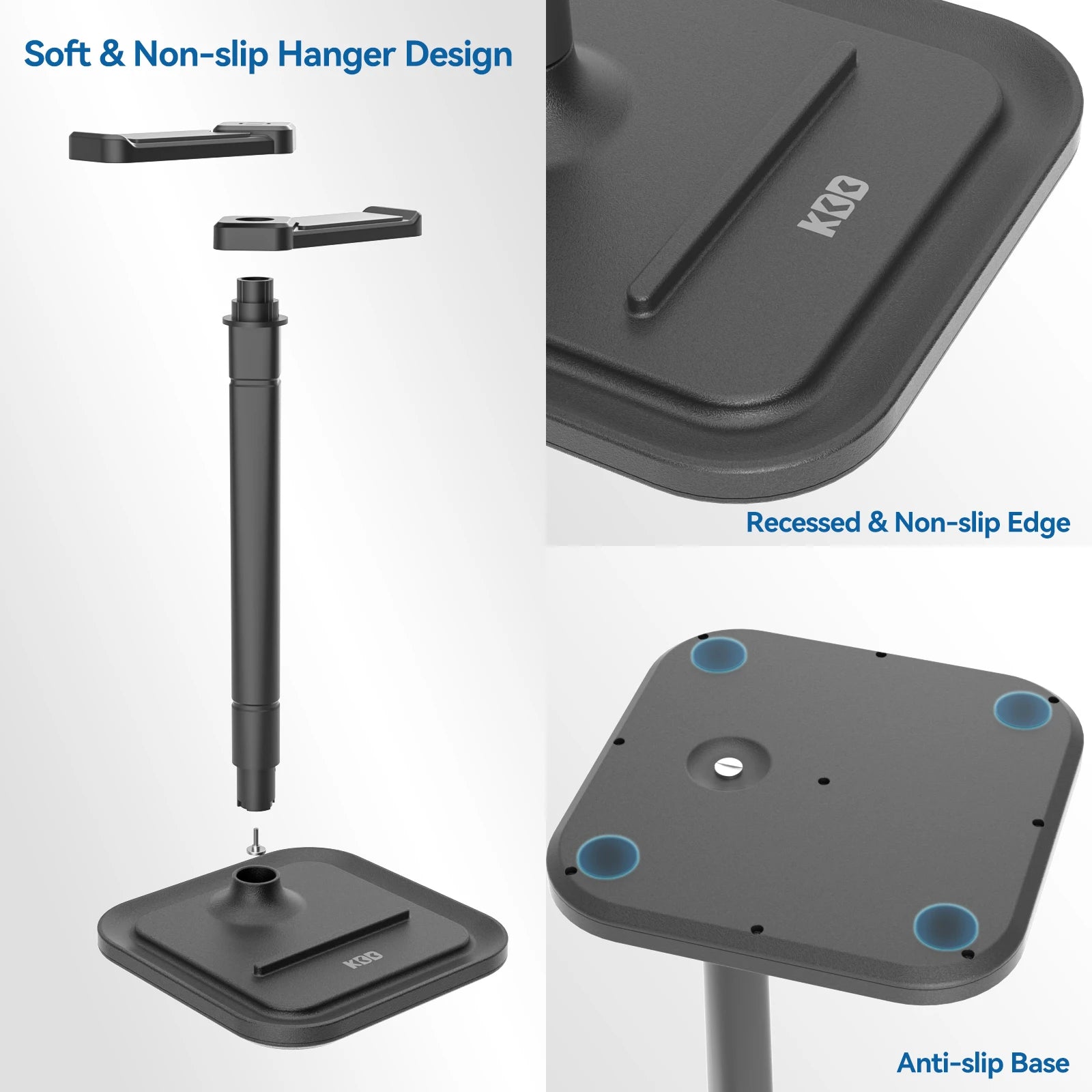 Dual Headphone Stand for Desk Rotatable Headset Hanger with Phone Holder Removable Non-Slip Base for Gamers Desktop Accessories
