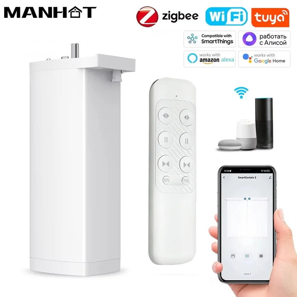 Tuya 155MM 4rd Smart Zigbee/WiFi Electric Shutter Curtain Motor Silent Motor with Remote APPVoice Control With Alexa Google Home