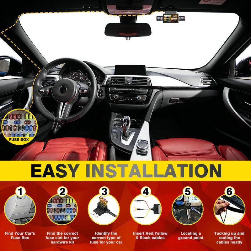 4K 4CH Hidden Car DVR with APP 24H Parking Mode G Sensor Motion Detect Loop Record Time Lapse Stealth Recording Night Vision WDR
