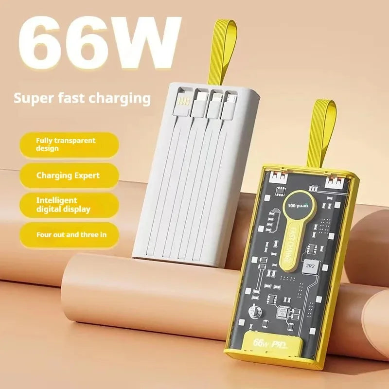 20000mAh Bidirectional Super Fast Charging Power Bank 66W Transparent High capacity Digital Display For Iphone Xiaomi Samsung