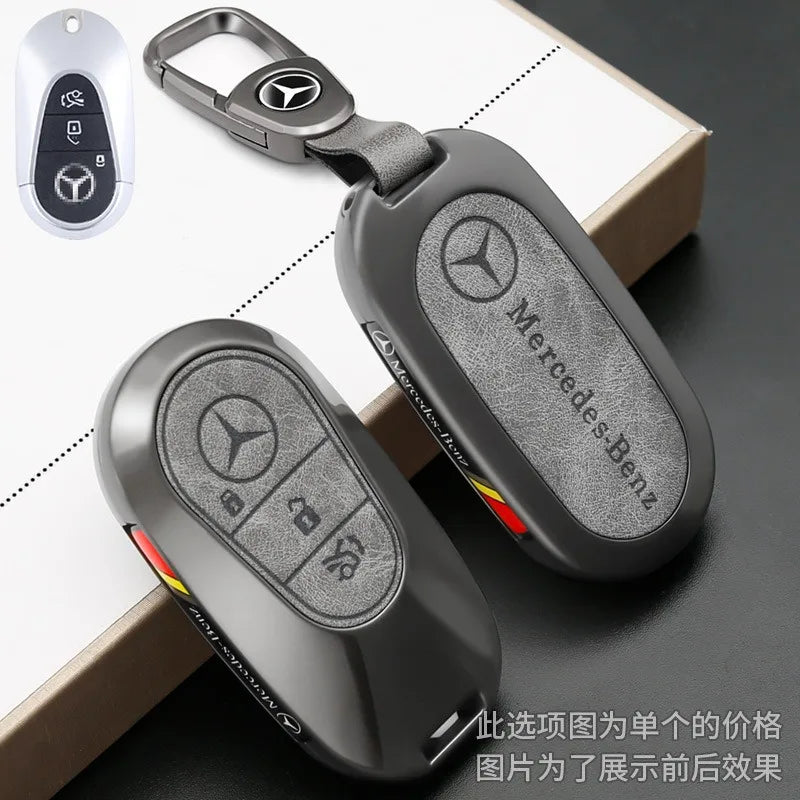Alloy Leather Car Remote Key Case Cover Shell For Mercedes Benz 2022 C S Class W206 W223 S350 C260 C300 S400 S450 S500 Accessory