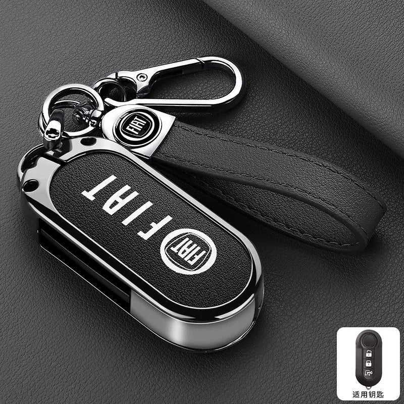 Leather Car Remote Key Case Cover Shell Protector for Fiat Ducato 500 500L Panda Grande Punto Lancia Musa Keychain Accessories