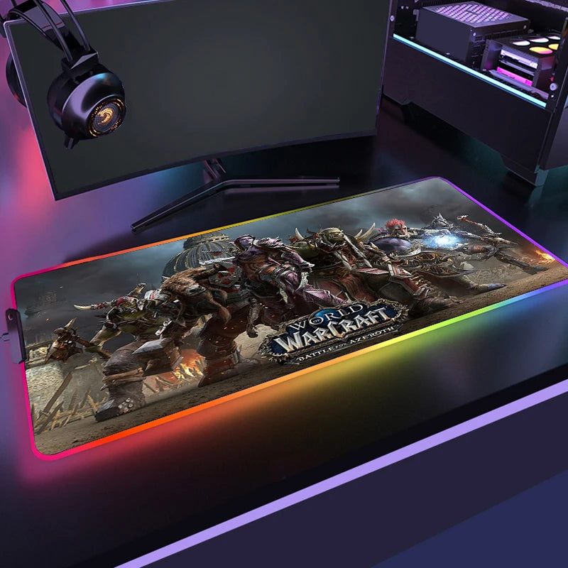 400x900 World Of Warcraft LED Backlight Gaming Mousepad HD Printing RGB Mouse Pad Non-Slip Rubber Deskmats Keyboard Desk Mat XXL