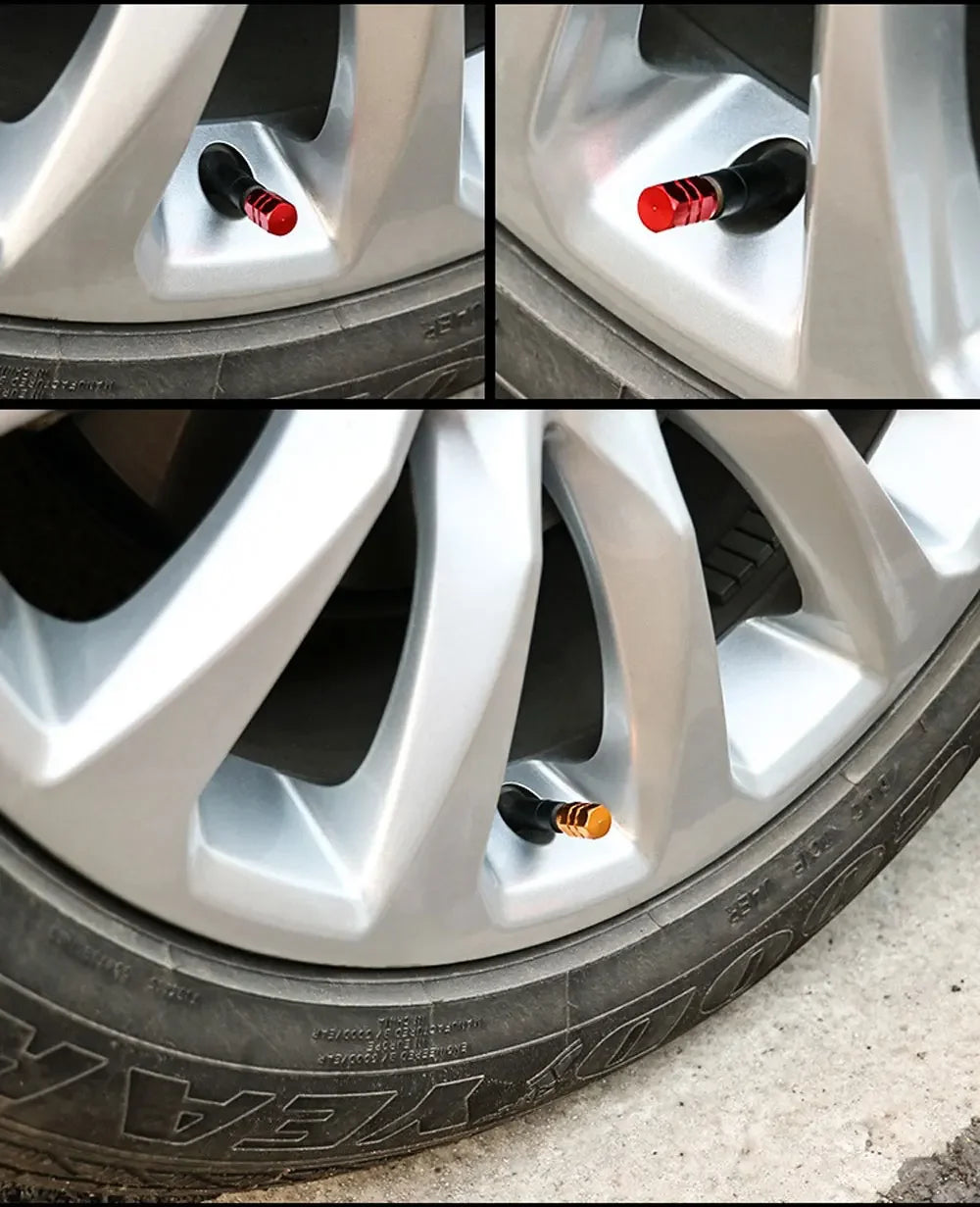 Aluminum Alloy Car Tire Valve Caps Airdust Waterproof Tyre Rim Stem Cover for Automobiles Motorcycles Bikes 4Pcs