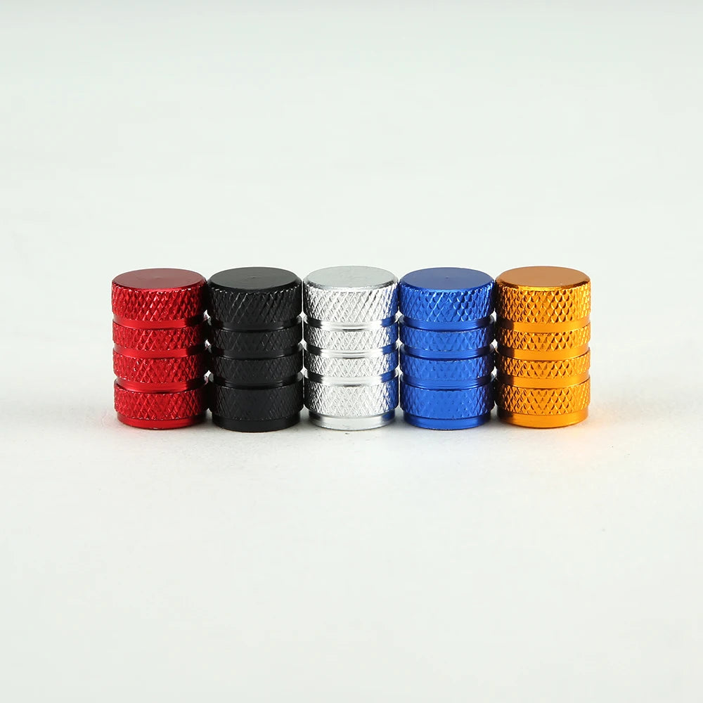 4pcs Knurling Style Tire Valve Caps Aluminum Silver Car Bike Wheel Stem Air Valve Caps Tire Pressure Cap Accessory