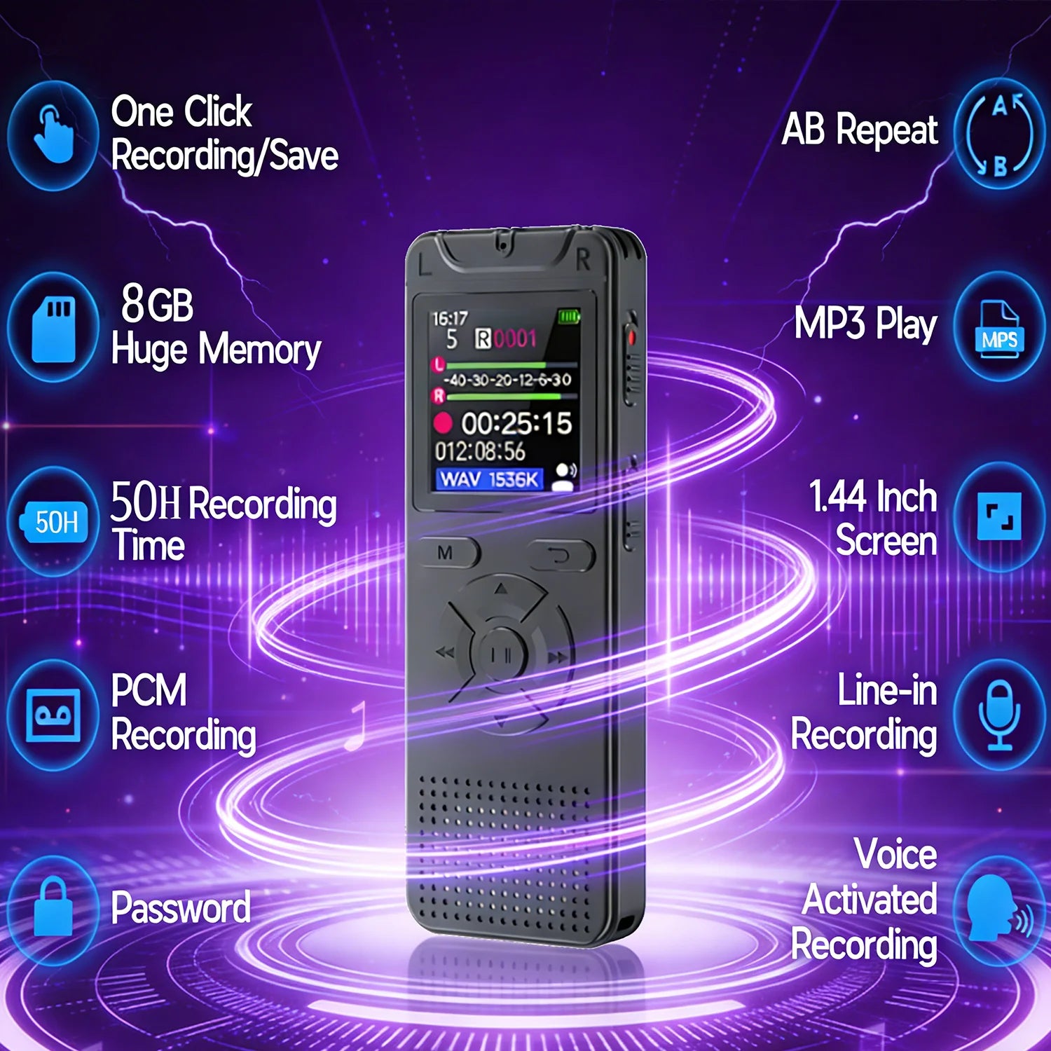 Digital Voice Activated Recorder with Playback MP3 Player Sound Audio Recorder Professional Mini USB Flash Drive Recording