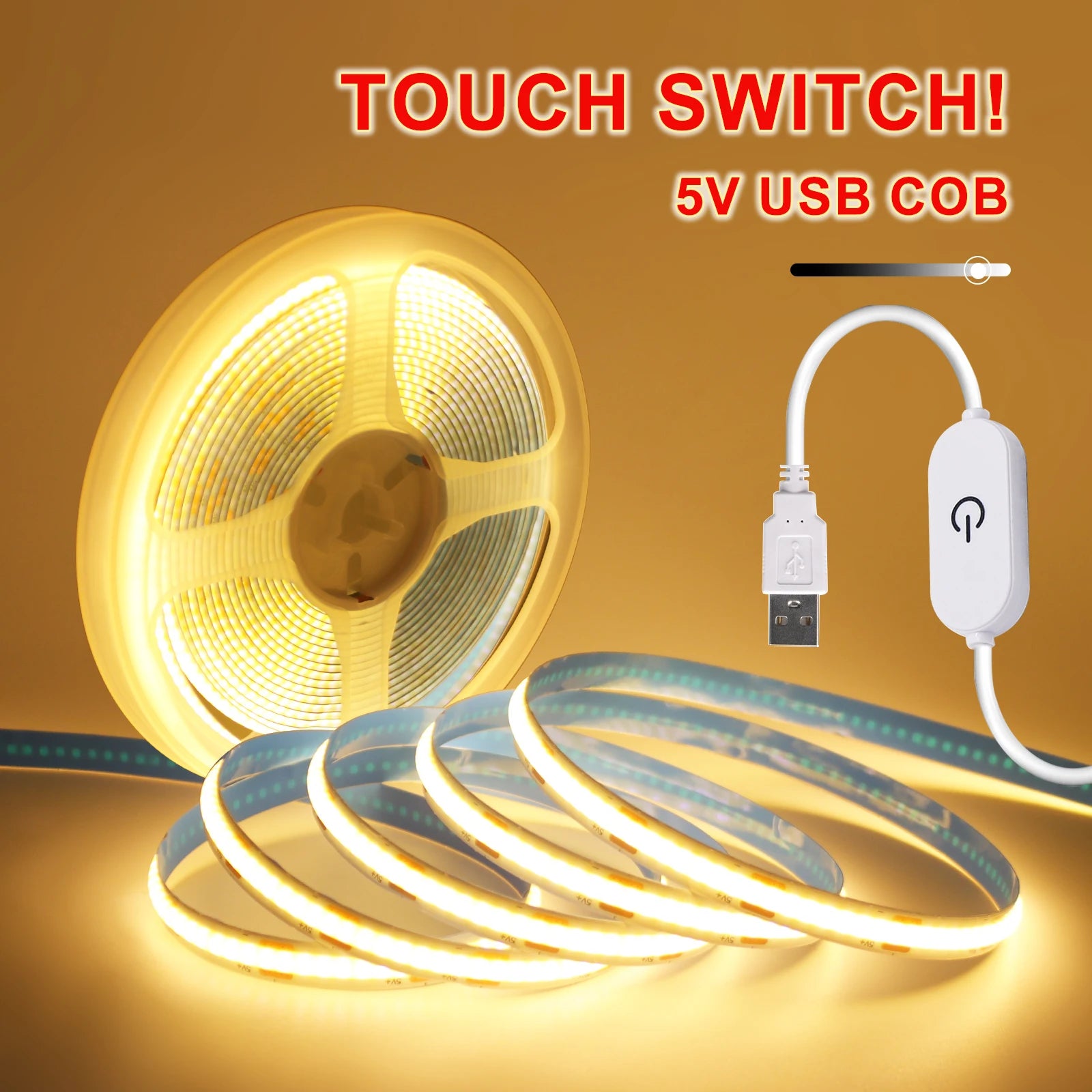 New 5V LED COB Light Strip Dimmable With Touch Sensor/ON OFF Switch USB Flexible LED Tape Christmas TV Backlight Adhesive Tape