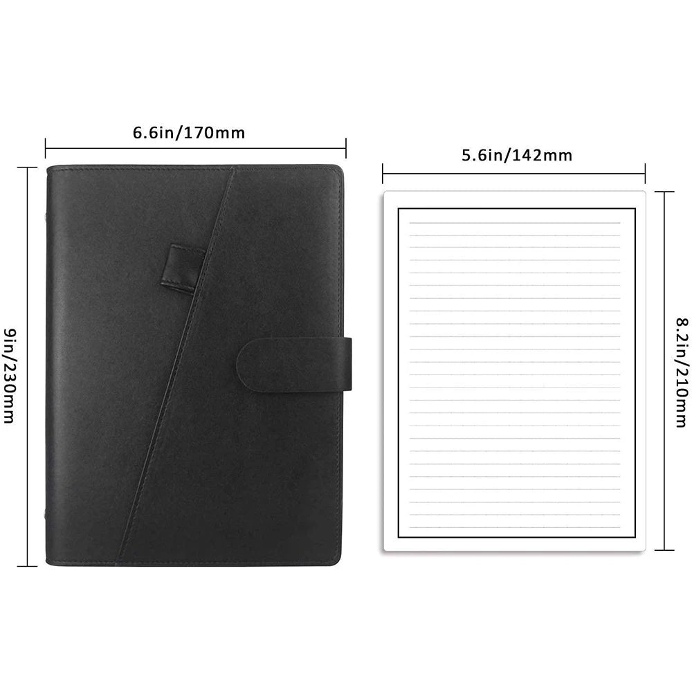 Reusable Smart Notebook A5 PU Leather with Storage Function 6 Page Styles Endlessly Reusable Note Pad Pen Self-Stick Notes Wipe
