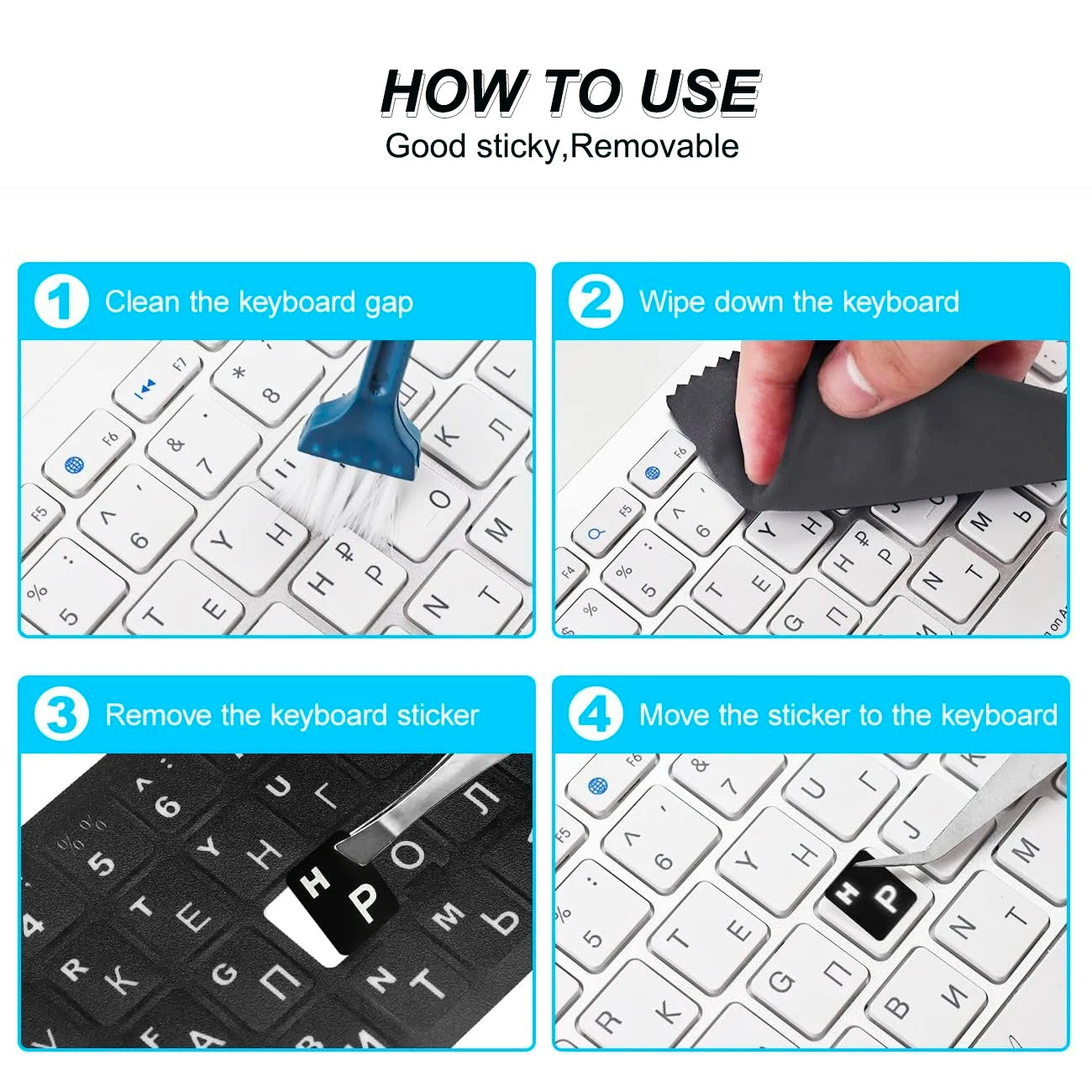 3pcs White Keyboard Sticker for Russia Korean Arabic Spanish Keyboard Replacement, Universal Stickers for Computer