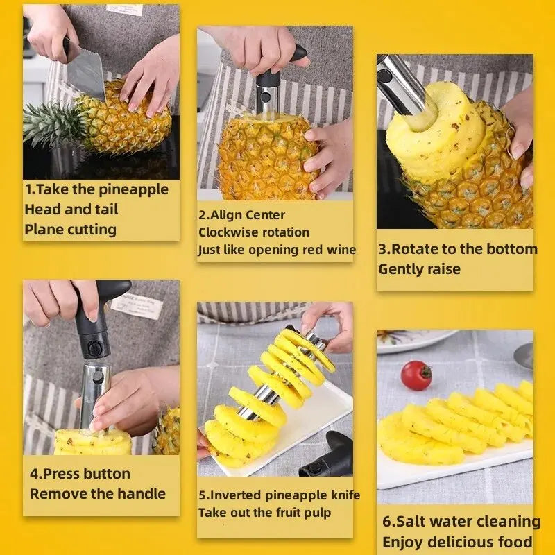 1pc Fatiador de Ananás Descascador Descaroçador Aço Inoxidável Ferramentas de Fruta Utensílios de Cozinha Acessórios de Cozinha Gadgets de Cozinha