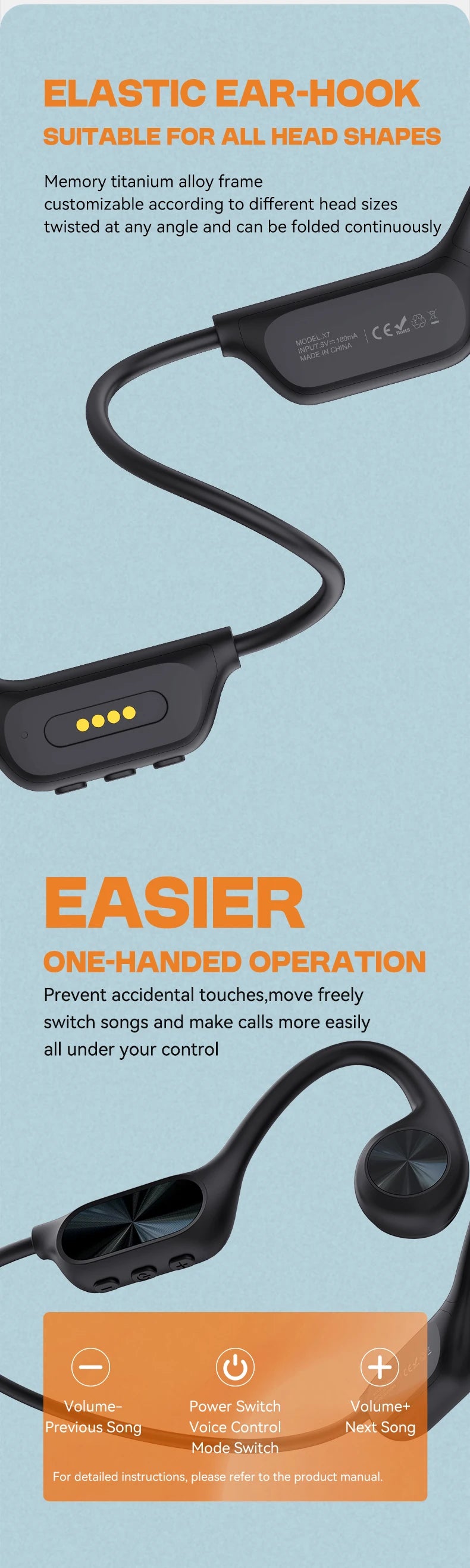 New X7 True Bone Conduction Headset Bluetooth 5.4 IPX8 Depth Waterproof Built-in Mic MP3 32GB Memory Player For Swimming Diving