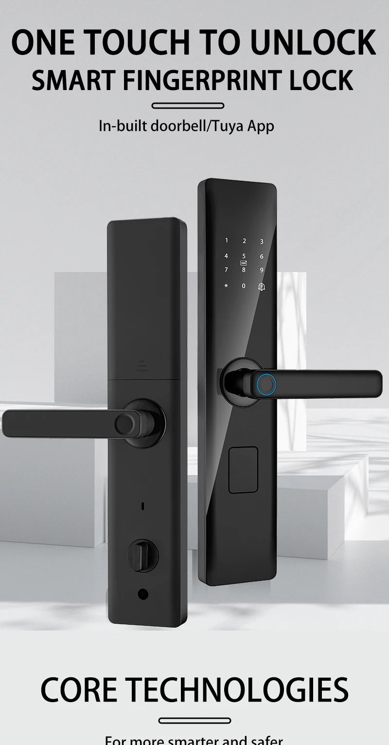 Tuya Smart Lock Wirelss With Fingerprint Password IC Card Unlock Support USB Emergency Charge Handle Direction Adjustable ﻿