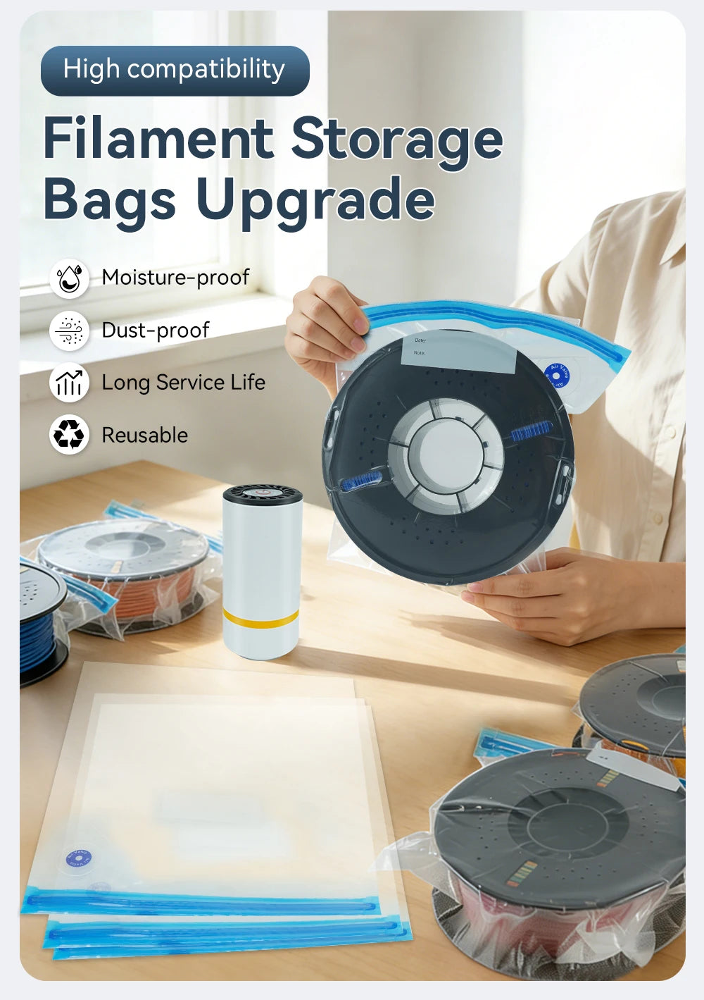 3D Printer Filament Storage Bag PLA PETG ABS Vacuum Bag Dryer Safekeep Humidity Resistant Sealing Bags Keep Filament Dry Sealed