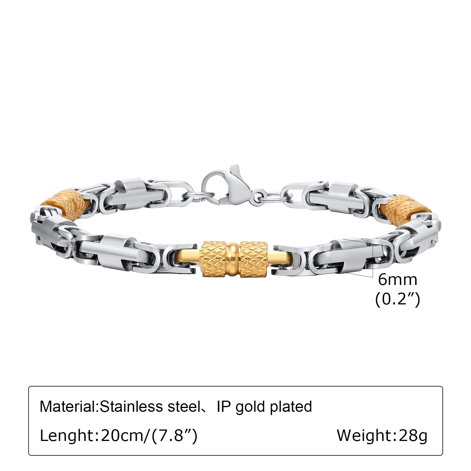 Pulseiras Bizantinas Punk para Homens e Rapazes, Pulseira de Elos de Aço Inoxidável Feita à Mão, Presentes de Joalharia Casuais Elegantes