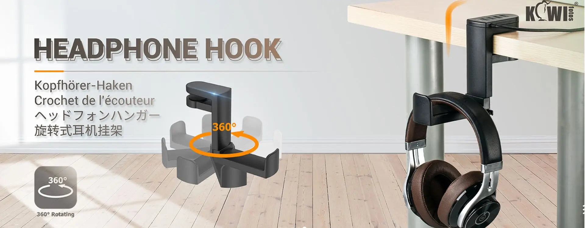 Headphone Bracket Swivel Mounted PC Gaming Headset Stand Holder Under Desk Hanger Hook Earphones Display Stand With USB Ports