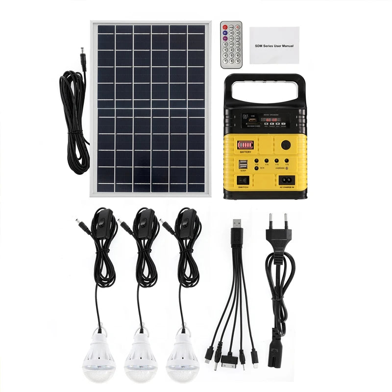 Portable Solar Generator System 3 Bulbs Radio Outdoor Solar Power Panel Camping Kit LED Emergency Lighting with Remote Control