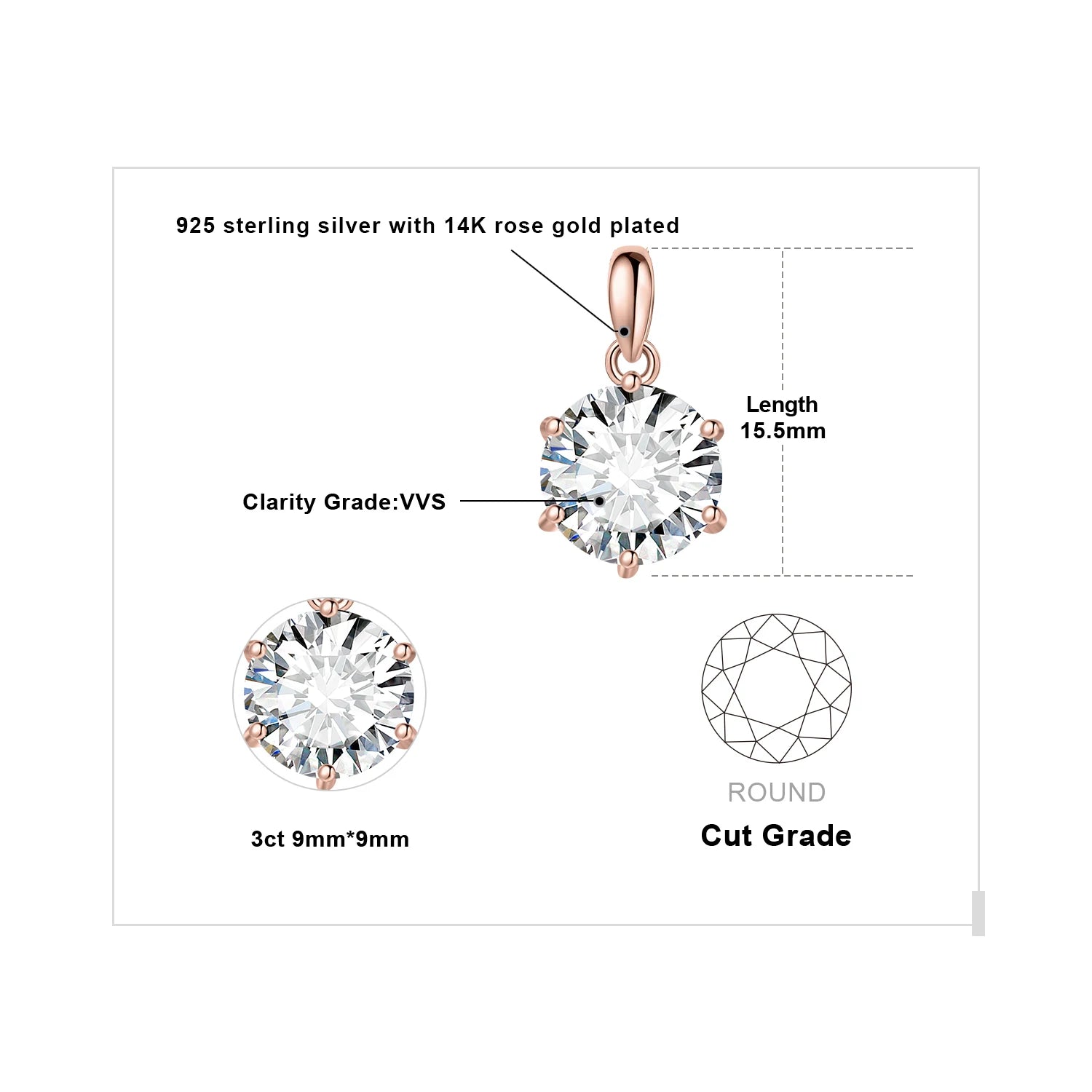 Round Cut Moissanite Solitaire Pendant