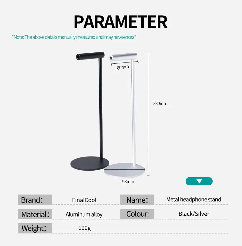 FinalCool EJZ-S1 Aluminum Headphone Stand Metal Gaming Headset Holder Hanger Solid Base DesktopOrganizerDisplayEarphone Bracket