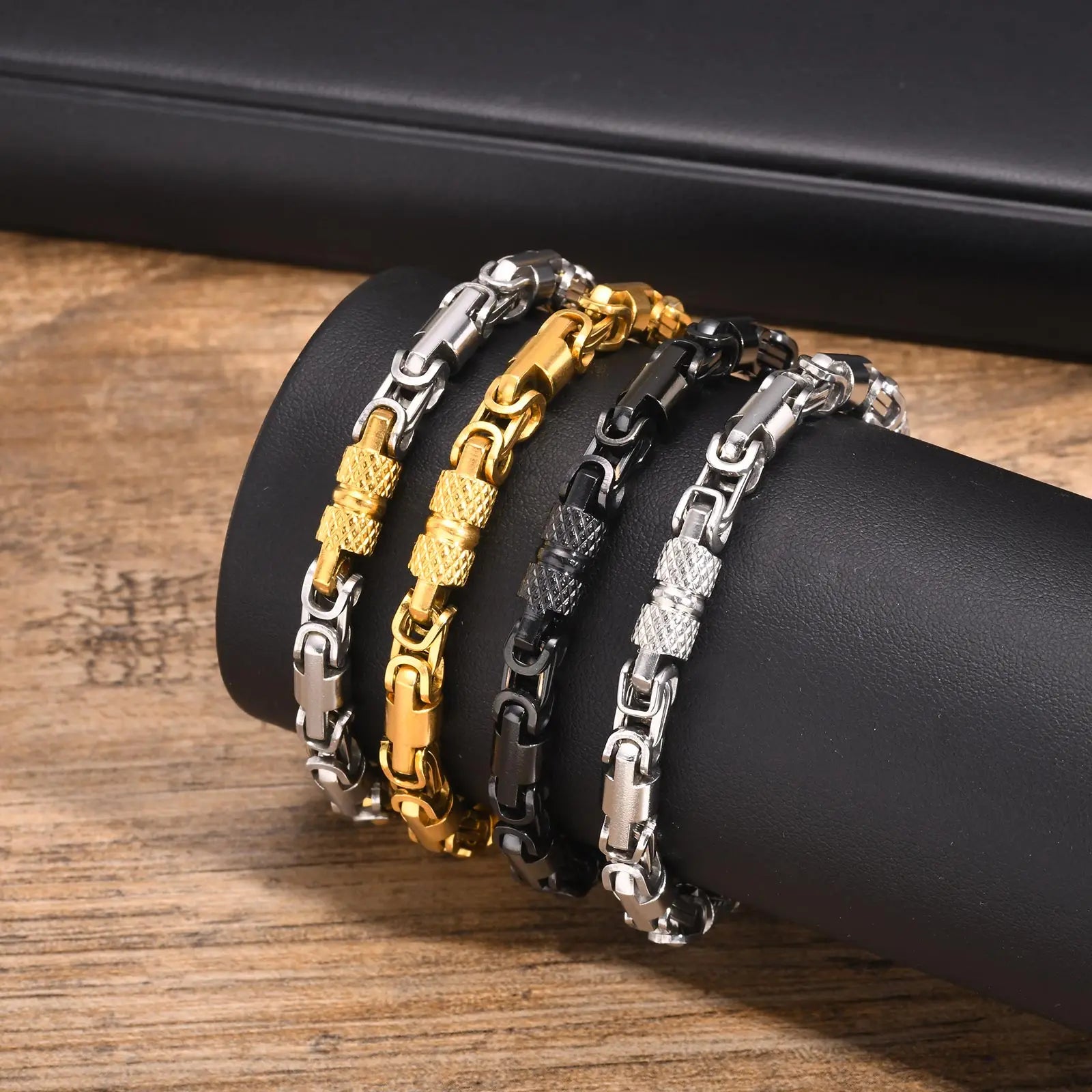 Pulseiras Bizantinas Punk para Homens e Rapazes, Pulseira de Elos de Aço Inoxidável Feita à Mão, Presentes de Joalharia Casuais Elegantes