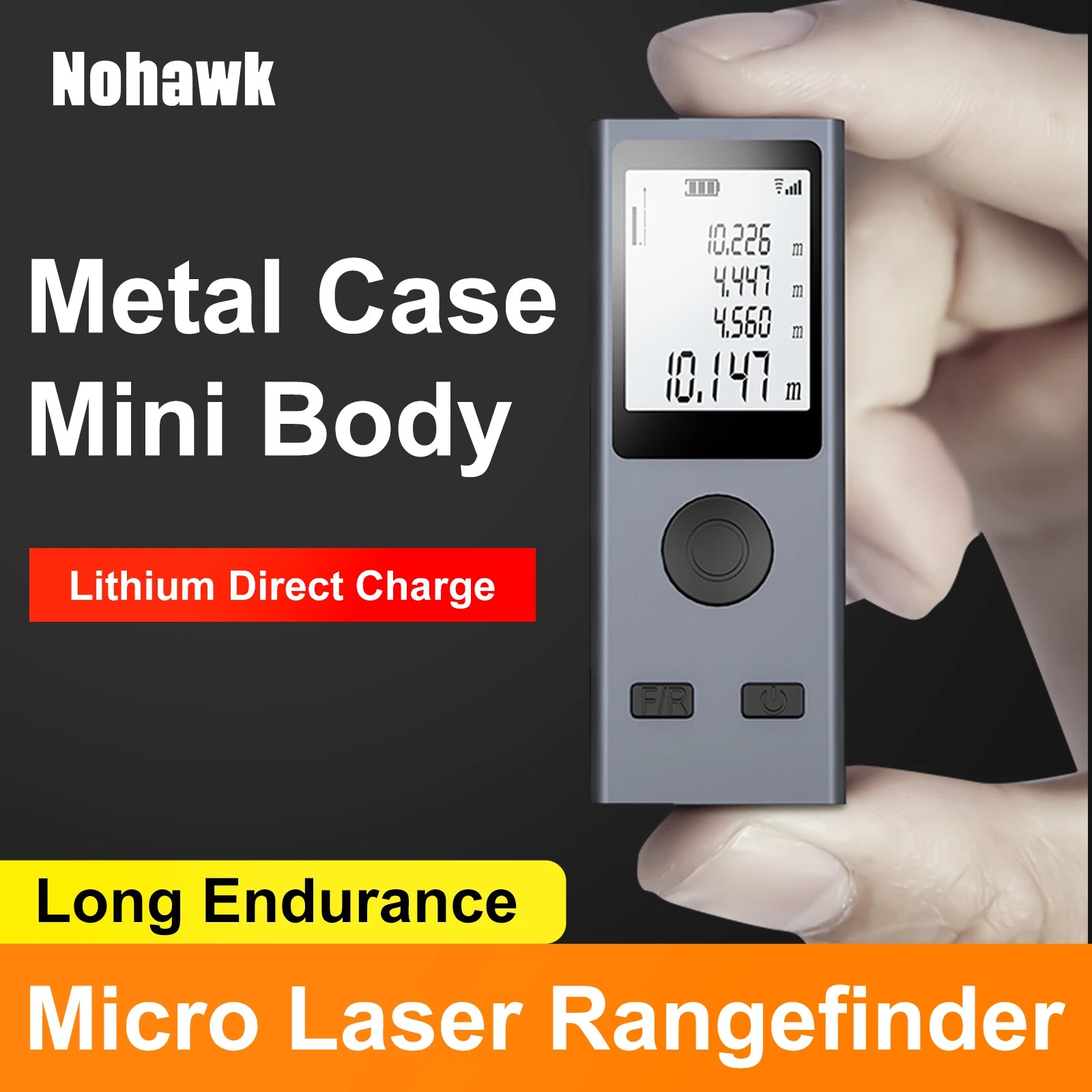 Nohawk Mini Laser Rangefinder Digital Tape Measure Ruler USB Charge Aluminum Alloy Fuselage