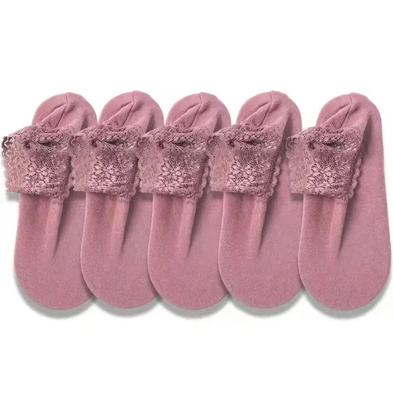 Women's Anti-Slip Thermal Velvet Floor Socks with Lace