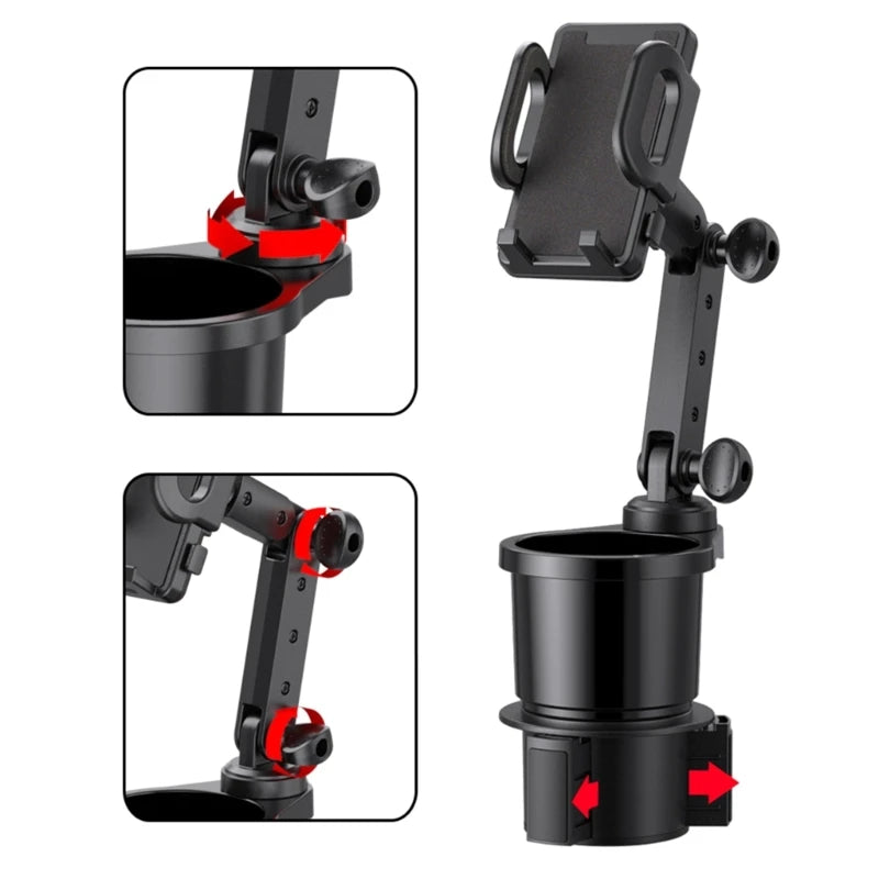 Car Cup Holder Expander with Cell Phone Mount 360 Rotation Cup Holder Expander Smartphone Mount Auto Interior Accessories
