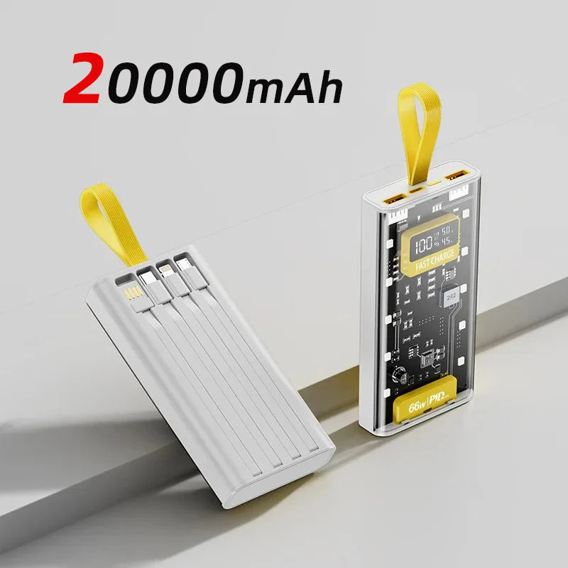 20000mAh Bidirectional Super Fast Charging Power Bank 66W Transparent High capacity Digital Display For Iphone Xiaomi Samsung