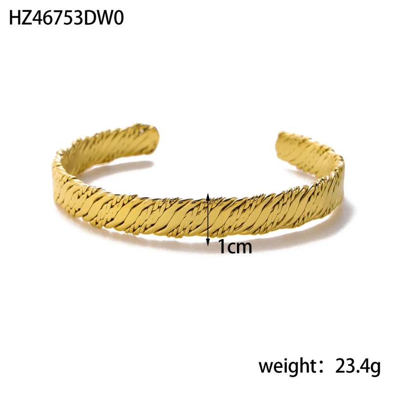 18k Gold-Style Plated Stainless Steel Snake Line Cuff Bangle