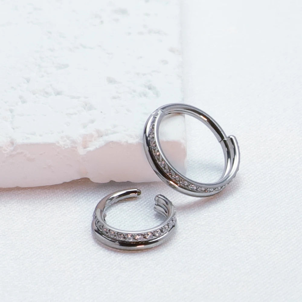 G23 Titanium 16G CZ Hinged Segment Clicker Hoop Piercing