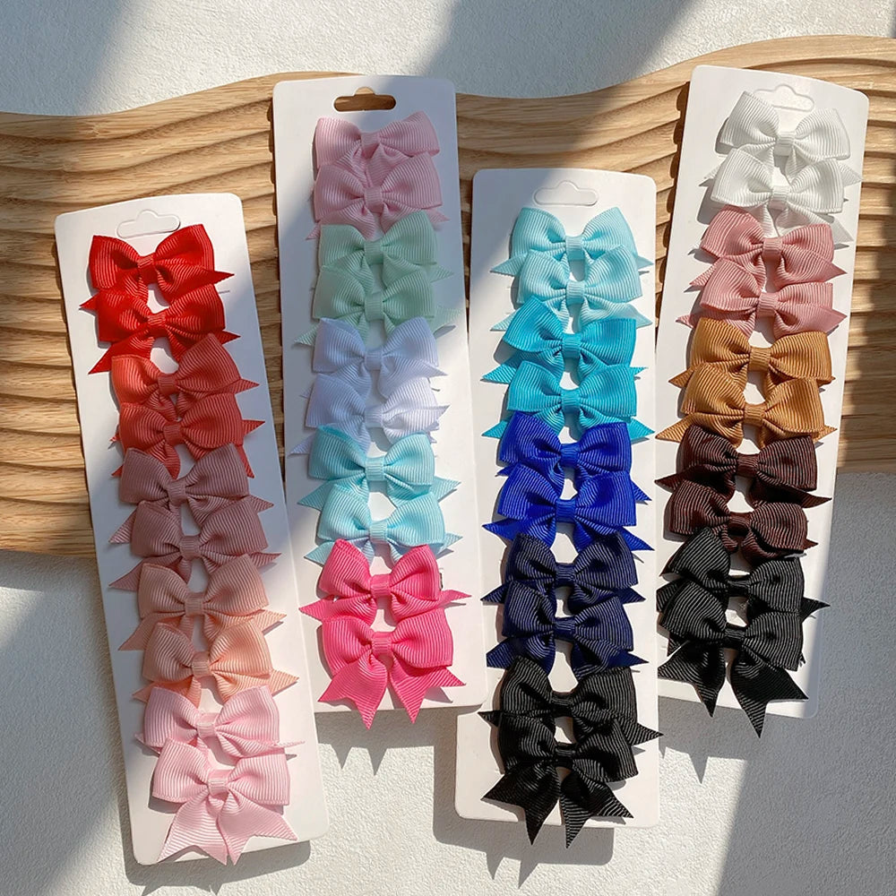 Conjunto de 10 Ganchos de Cabelo de Laço de Cor Sólida para Meninas Bebés, Fitas de Cabelo Artesanais com Laço, Mini Molas de Cabelo, Acessórios de Cabelo