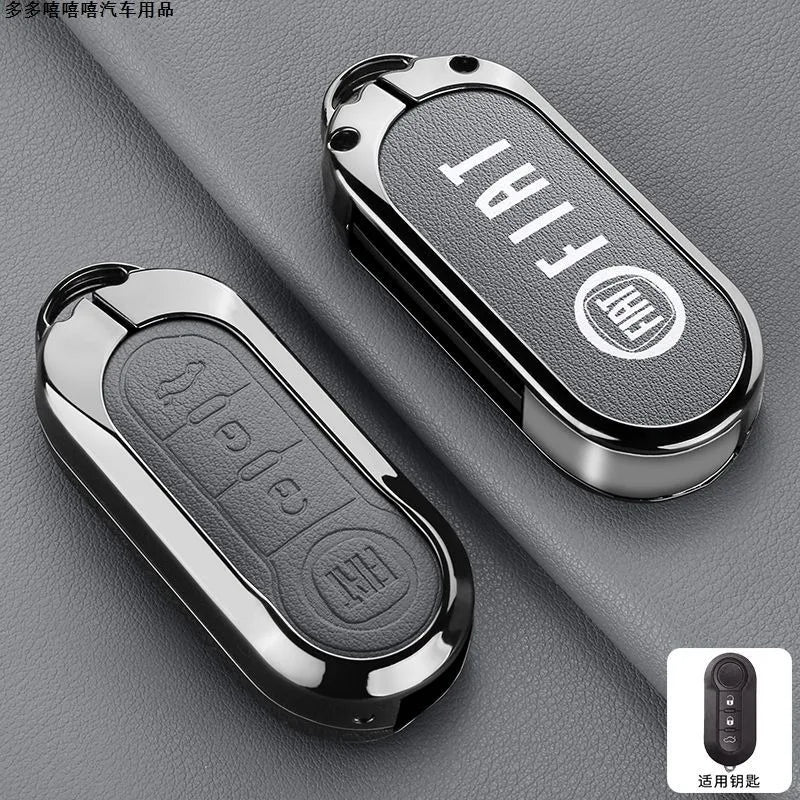 Leather Car Remote Key Case Cover Shell Protector for Fiat Ducato 500 500L Panda Grande Punto Lancia Musa Keychain Accessories