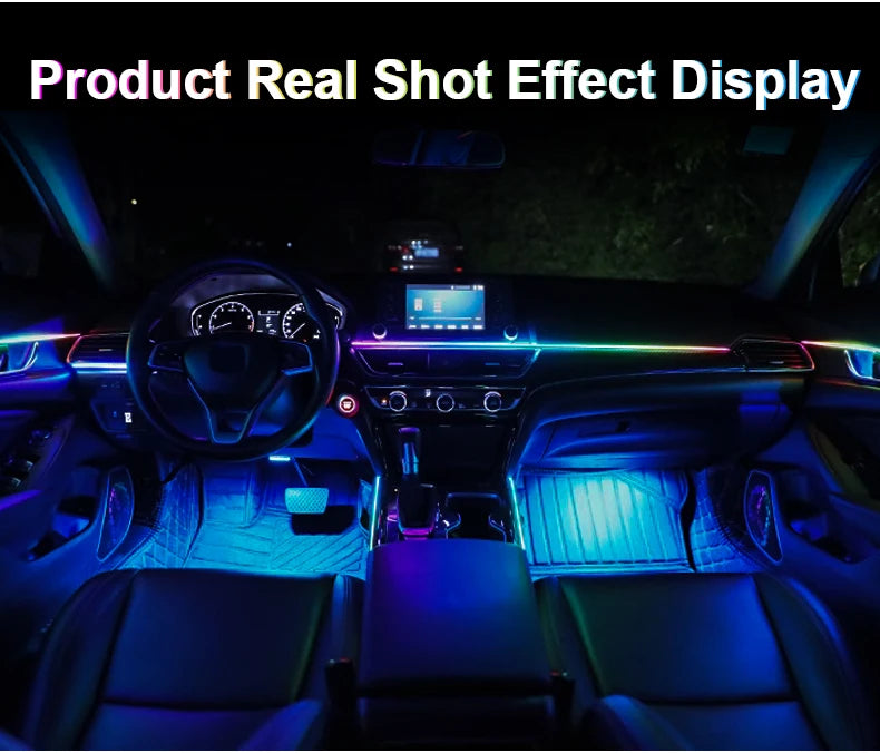 18 in 1 Dual Zone Symphony Streamer Car Ambient Light Interior LED Full Color RGB Neon Acrylic Strip Atmosphere Lighting Kit App