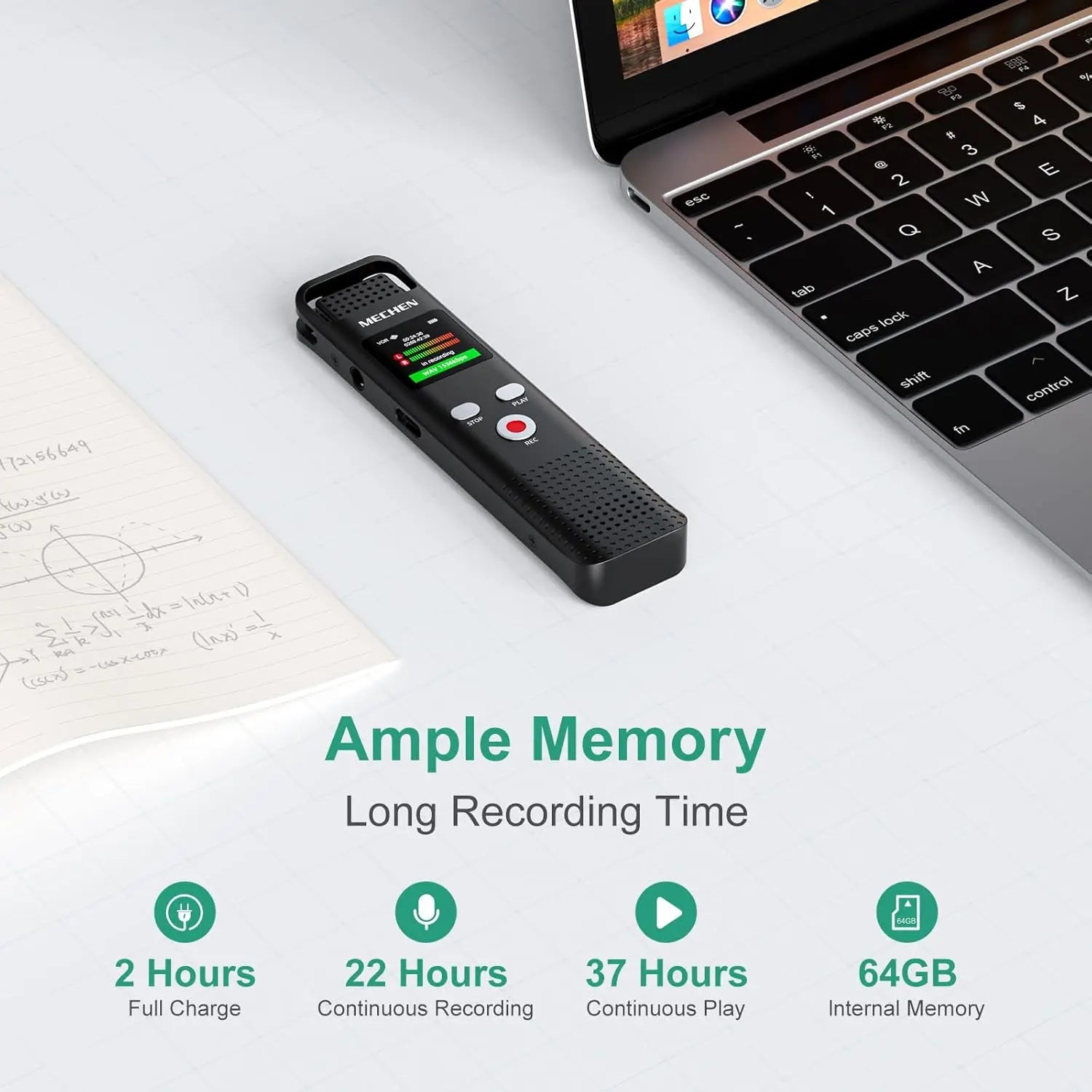 64GB Digital Voice Recorder Voice Activated Audio Recorder for Lectures Meetings - MECHEN 1536Kbps Small Rechargeable Dictaphone