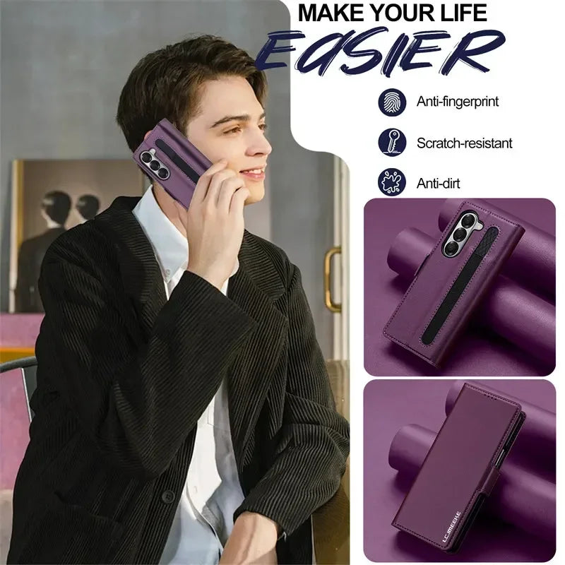 Magnetic Flip Leather Phone Case for Samsung Galaxy Z Fold 7 6 5 4 3 5G Fold6 Fold5 Fold4 Wallet Card Cover Etui Coque