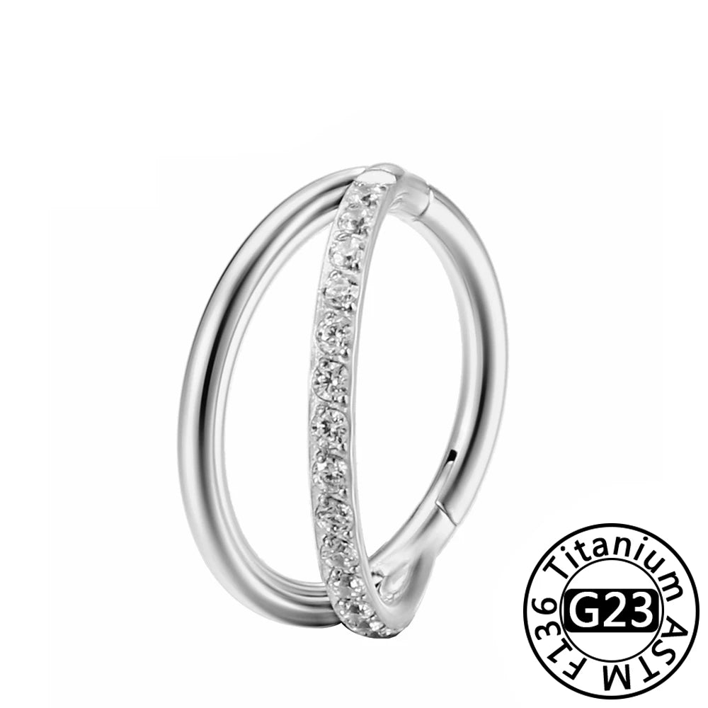 G23 Titanium 16G CZ Hinged Segment Clicker Hoop Piercing