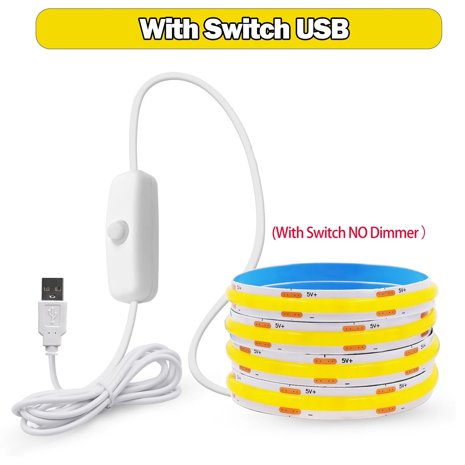 New 5V LED COB Light Strip Dimmable With Touch Sensor/ON OFF Switch USB Flexible LED Tape Christmas TV Backlight Adhesive Tape