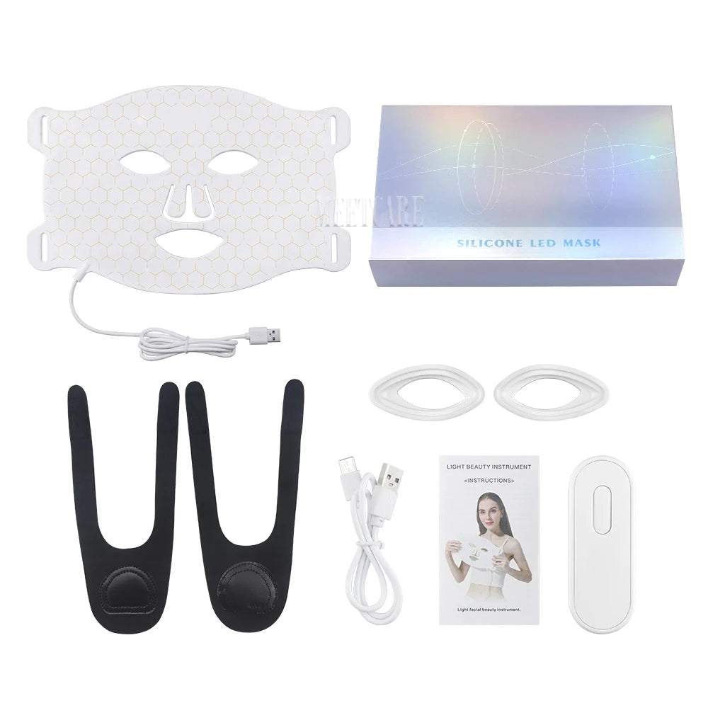 7 Colors LED Facial Mask Light Therapy Silicone Photon Beauty Mask for Lift Face Anti Shrink Pore Skin Repair Whiten Oil Control