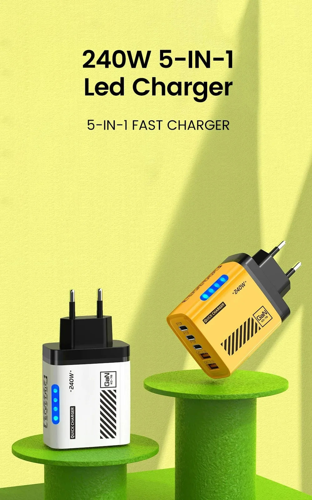 240W GaN 5 Port Fast Charging Station 3PD 2USB Desk Adapter For iPhone 17 16 15 Pro Samsung Xiaomi EU US Wall Plug USB C Charger